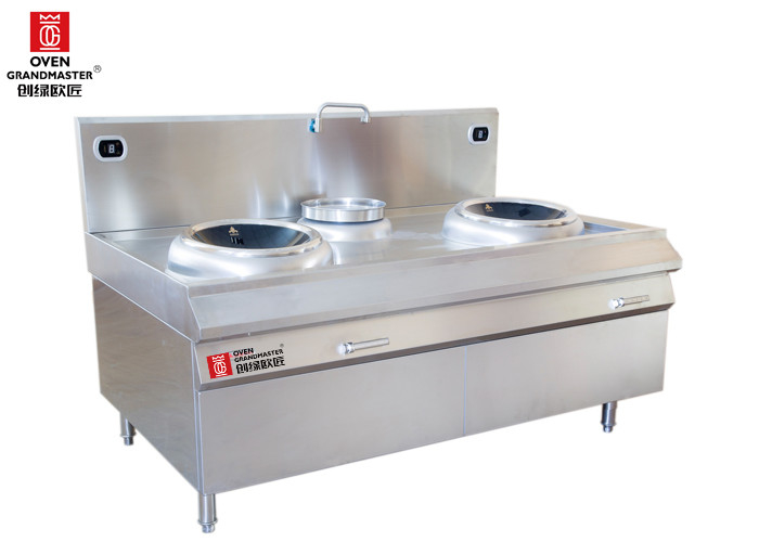 Stainless Steel Commercial Induction Wok Cooker 2 Burners Wok