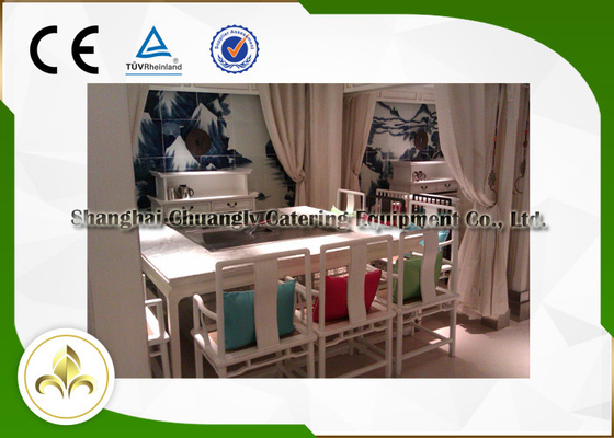 Outdoor / Indoor Teppanyaki Grill Plate Table Eight Seats Built In Electrostatic Fume Purifier