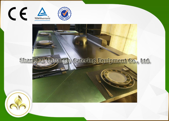 Green Light Glass Table Commercial Teppanyaki Grill Electric Steel Frame Customized