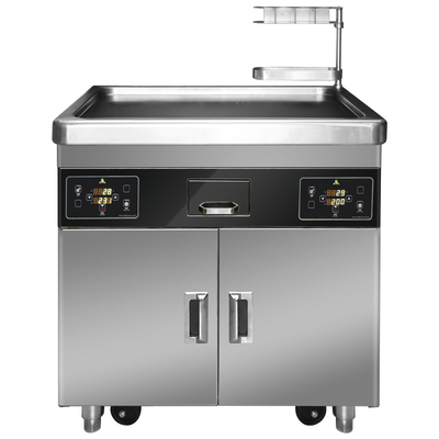 Commercial Kitchen Multifunctional Mobile Teppanyaki Grill Table with Double Furnace