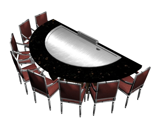 Stainless Steel Gas Heating Down Exhausting Restaurant Hibachi Grill Table Semi-Circle Shape