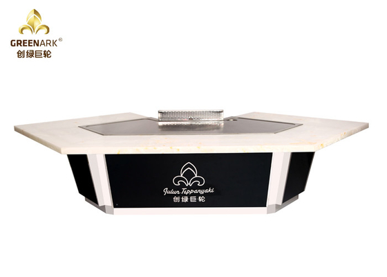 White Marble Table Top Japanese Teppanyaki Grill Table 11 Seat Hibachi Grill