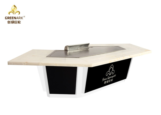 White Marble Table Top Japanese Teppanyaki Grill Table 11 Seat Hibachi Grill